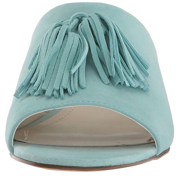 Turquoise Fringe Tassel Vamp Block Heel Mule Slide - Picture 6 of 6